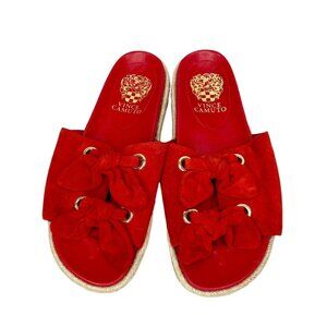 Vince Camuto Red Suede Leather Slides Knot Tie Embellished Sandals 7.5